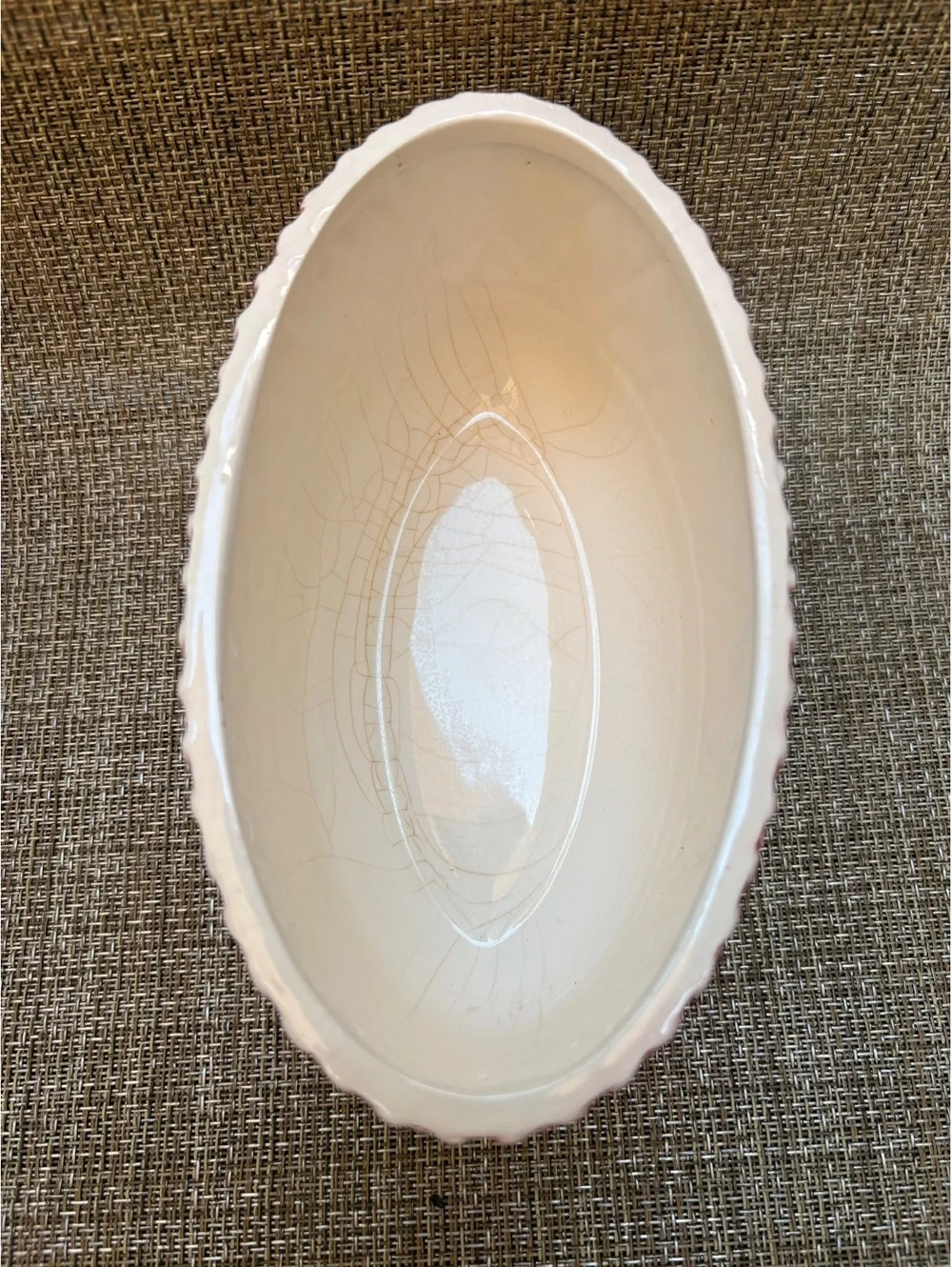 Vintage Red White Ceramic Oval Planter Geometric Made in USA